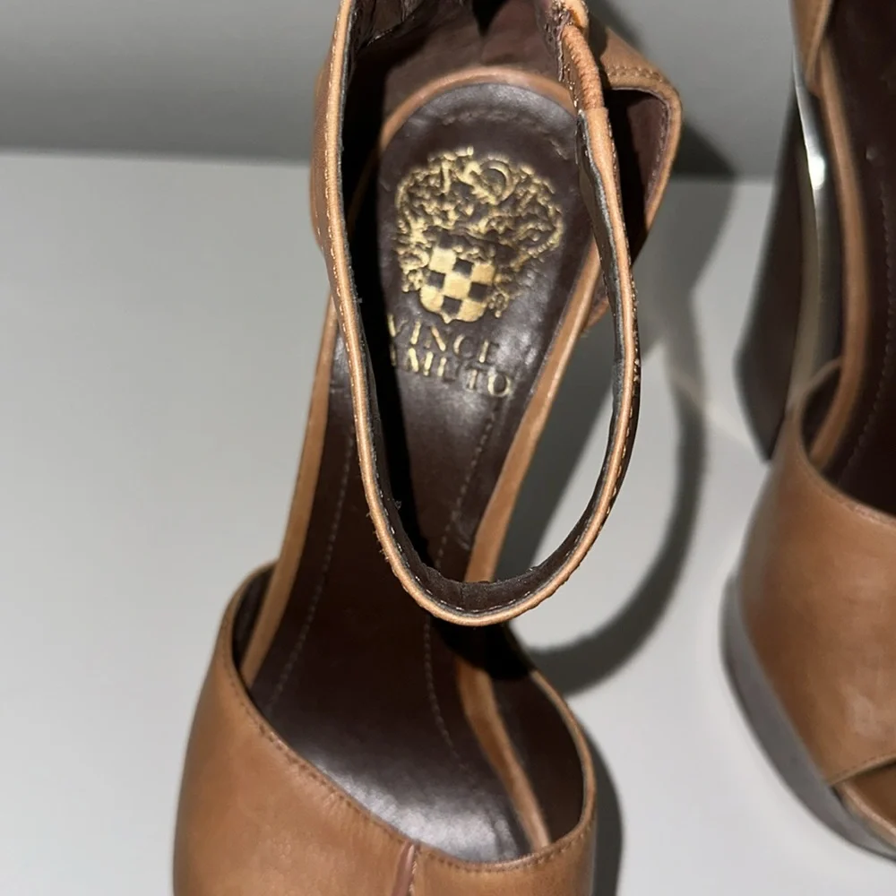 Vince Camuto Bailor brown leather 70s style platforms w gold trim 7/7.5 *READ*